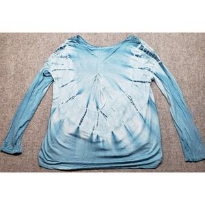 Melissa Paige Blouse Womens XL Light Blue Tie & Dye Floral Long Sleeve New